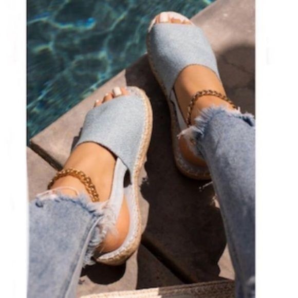 Shoes - !NEW! Peep Toe Slingback Espadrilles in Light Blue